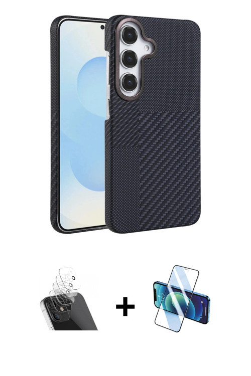 ieg™ Galaxy A54 5G Kılıf Doruk Serisi - Siyah 3D Antistatik Seramik Nano Ekran Koruyucu + Şeffaf Kam