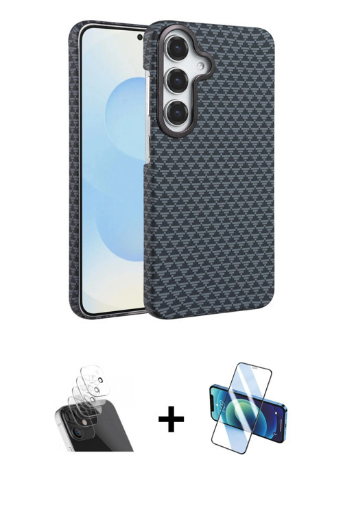 ieg™ Galaxy A54 5G Kılıf Doruk Serisi - Siyah 3D Antistatik Seramik Nano Ekran Koruyucu + Şeffaf Kam