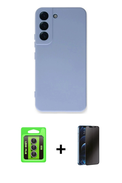 ieg™ Galaxy S23 Kılıf Ahenk Serisi - Siyah 3D Antistatik Hayalet Cam Ekran Koruyucu + Mor Raze Metal