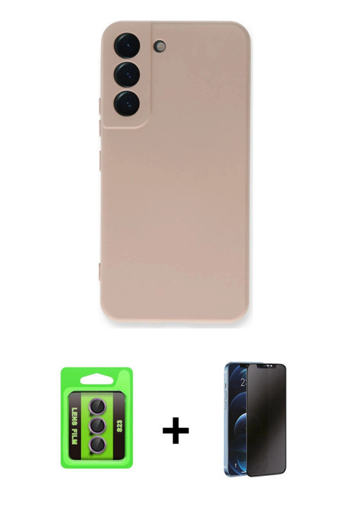 ieg™ Galaxy S23 Kılıf Ahenk Serisi - Siyah 3D Antistatik Hayalet Cam Ekran Koruyucu + Mor Raze Metal