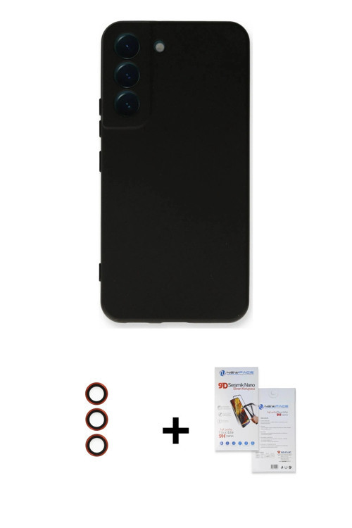 ieg™ Galaxy S23 Plus Kılıf Ahenk Serisi - Siyah Seramik Nano Ekran Koruyucu + Kırmızı Metal Kamera L