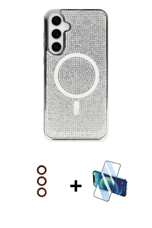 ieg™ Galaxy S23 Kılıf Eksen Çizgi - Siyah 3D Antistatik Cam Ekran Koruyucu + Kırmızı Metal Kamera Le