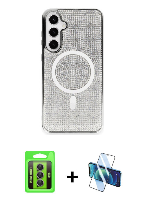 ieg™ Galaxy S23 Kılıf Eksen Çizgi - Siyah 3D Antistatik Cam Ekran Koruyucu + Mor Raze Metal Kamera L