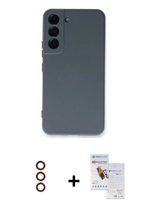 ieg™ Galaxy S23 Plus Kılıf Ahenk Serisi - Siyah Seramik Nano Ekran Koruyucu + Kırmızı Metal Kamera L