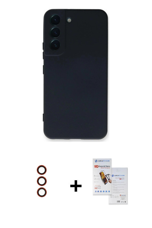 ieg™ Galaxy S23 Plus Kılıf Ahenk Serisi - Siyah Seramik Nano Ekran Koruyucu + Kırmızı Metal Kamera L