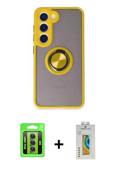 ieg™ Galaxy S23 Kılıf Yörünge Çizgi - Şeffaf Polymer Nano Ekran Koruyucu + Mor Raze Metal Kamera Len