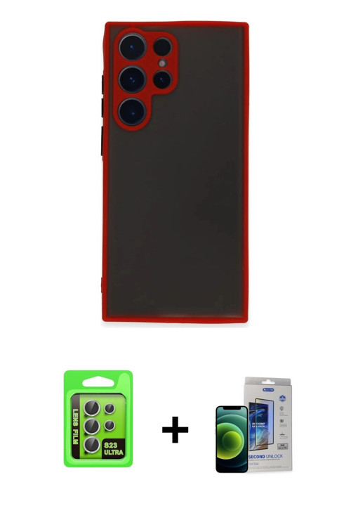 ieg™ Galaxy S23 Ultra Kılıf Ahenk Çizgi Serisi - Siyah Durable Full Glue Curved Cam + Gümüş Raze Met
