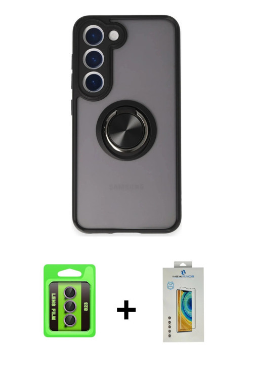 ieg™ Galaxy S23 Kılıf Yörünge Çizgi - Şeffaf Polymer Nano Ekran Koruyucu + Mor Raze Metal Kamera Len
