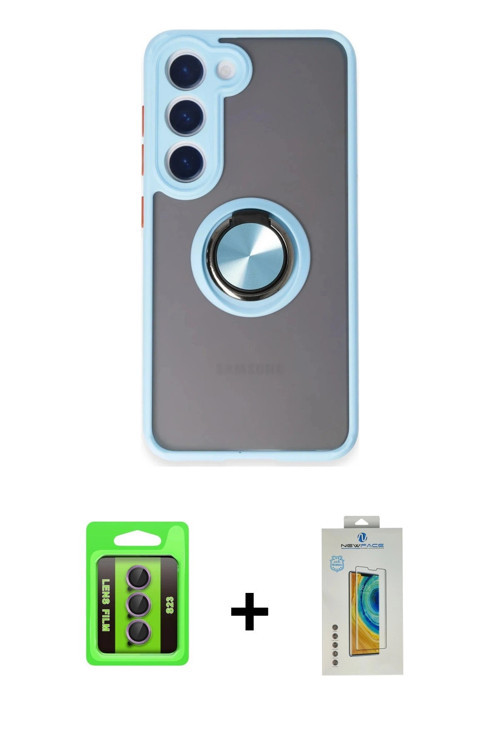 ieg™ Galaxy S23 Kılıf Yörünge Çizgi - Şeffaf Polymer Nano Ekran Koruyucu + Mor Raze Metal Kamera Len