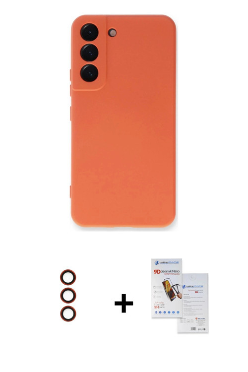 ieg™ Galaxy S23 Plus Kılıf Ahenk Serisi - Siyah Seramik Nano Ekran Koruyucu + Kırmızı Metal Kamera L