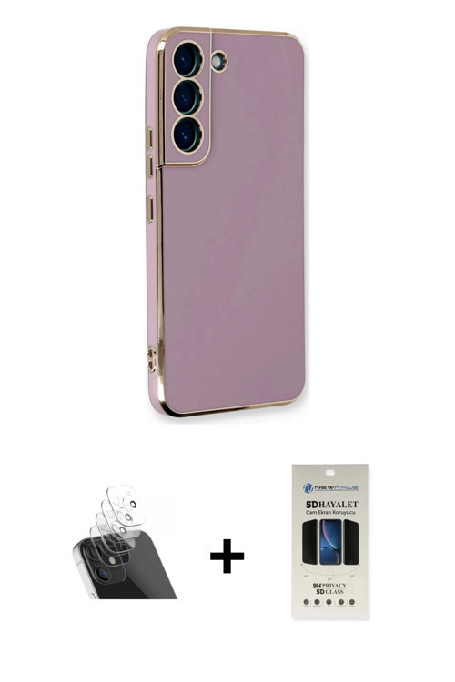 ieg™ Galaxy S22 Plus Kılıf Yankı Serisi - Siyah 5D Hayalet Cam Ekran Koruyucu + Şeffaf Kamera Lens K