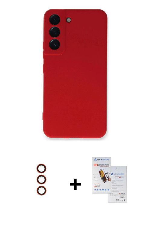 ieg™ Galaxy S23 Plus Kılıf Ahenk Serisi - Siyah Seramik Nano Ekran Koruyucu + Kırmızı Metal Kamera L