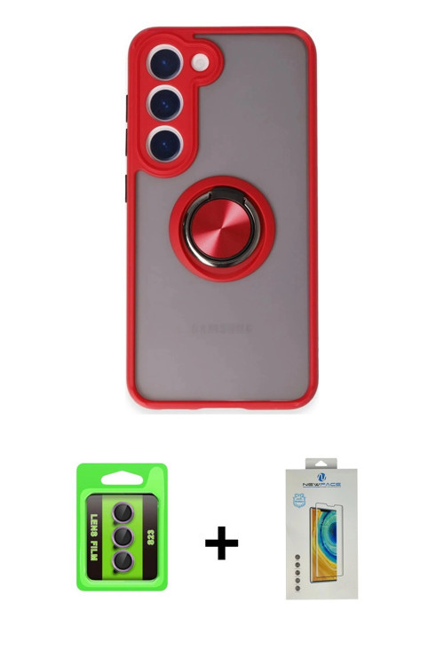 ieg™ Galaxy S23 Kılıf Yörünge Çizgi - Şeffaf Polymer Nano Ekran Koruyucu + Mor Raze Metal Kamera Len