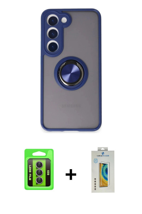 ieg™ Galaxy S23 Kılıf Yörünge Çizgi - Şeffaf Polymer Nano Ekran Koruyucu + Mor Raze Metal Kamera Len