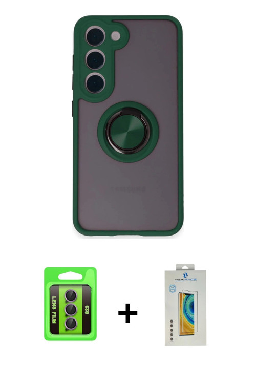 ieg™ Galaxy S23 Kılıf Yörünge Çizgi - Şeffaf Polymer Nano Ekran Koruyucu + Mor Raze Metal Kamera Len