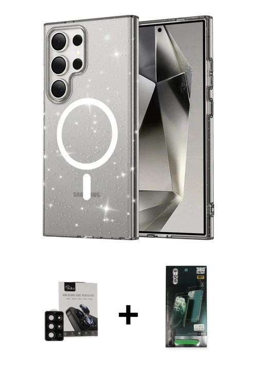 ieg™ Galaxy S23 Ultra Kılıf Nova Asil Prime - Siyah 360 Mat Full Body Arka Koruyucu + Siyah PVD Meta