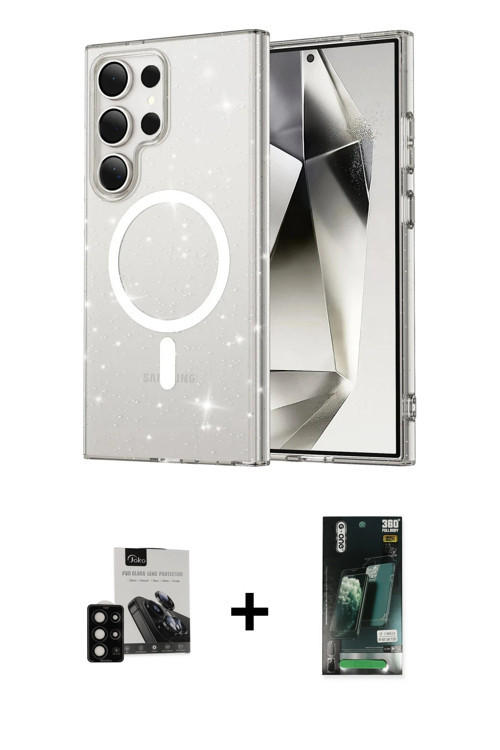 ieg™ Galaxy S23 Ultra Kılıf Nova Asil Prime - Siyah 360 Mat Full Body Arka Koruyucu + Siyah PVD Meta