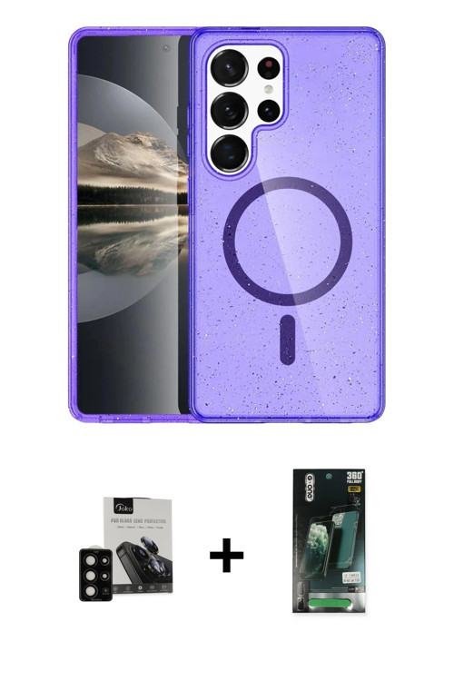 ieg™ Galaxy S23 Ultra Kılıf Nova Asil Prime - Siyah 360 Mat Full Body Arka Koruyucu + Siyah PVD Meta