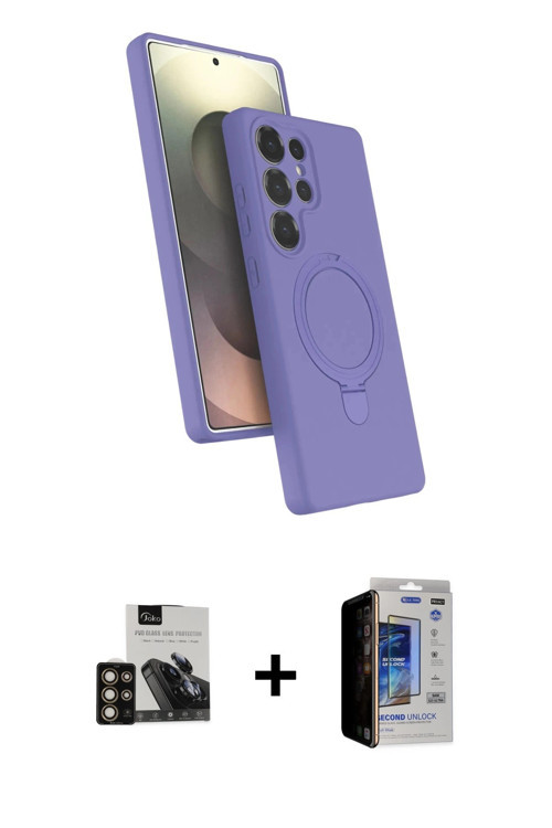 ieg™ Galaxy S23 Ultra Kılıf İz Işık Koleksiyonu - Siyah Durable Full Glue Curved Hayalet Cam + Gold
