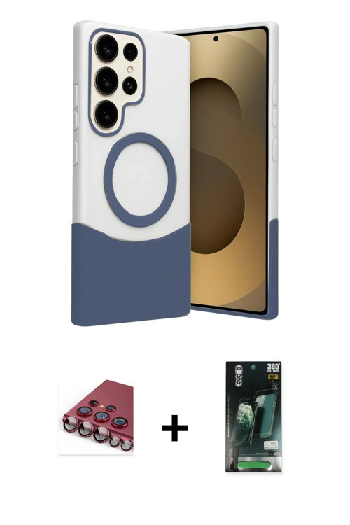 ieg™ Galaxy S23 Ultra Kılıf Kozmos Form Özel Seri - Siyah 360 Mat Full Body Arka Koruyucu + Kırmızı