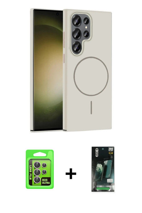 ieg™ Galaxy S23 Ultra Kılıf Siluet Doku Özel Seri - Şeffaf 360 Full Body Arka Koruyucu + Lila Raze M