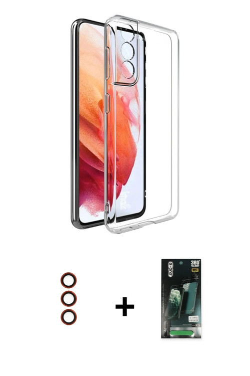 ieg™ Galaxy S23 Plus Kılıf Zirve Doku - Şeffaf 360 Full Body Arka Koruyucu + Kırmızı Metal Kamera Le