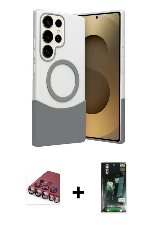 ieg™ Galaxy S23 Ultra Kılıf Kozmos Form Özel Seri - Siyah 360 Mat Full Body Arka Koruyucu + Kırmızı
