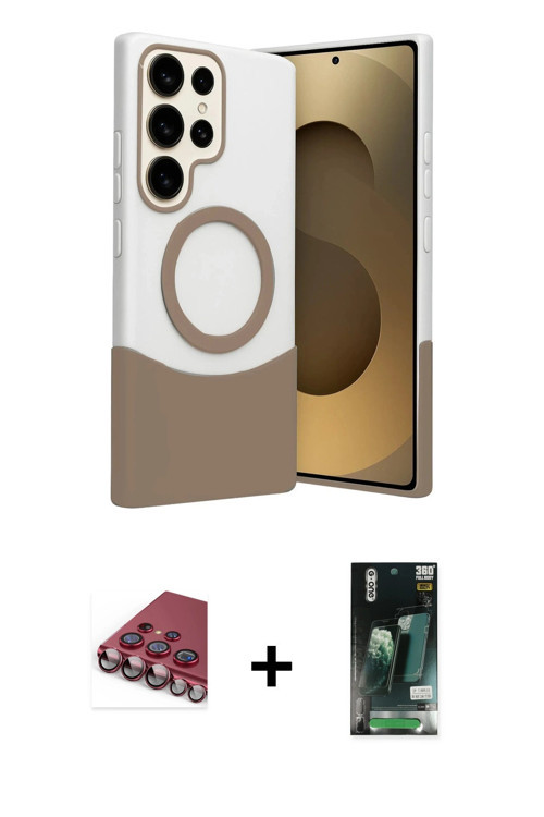 ieg™ Galaxy S23 Ultra Kılıf Kozmos Form Özel Seri - Siyah 360 Mat Full Body Arka Koruyucu + Kırmızı