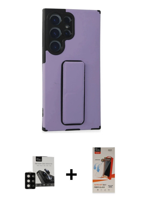 ieg™ Galaxy S23 Ultra Kılıf Çekirdek Yansıma - Siyah AutoKit 5in1 Fiber Hayalet Cam Ekran Koruyucu +