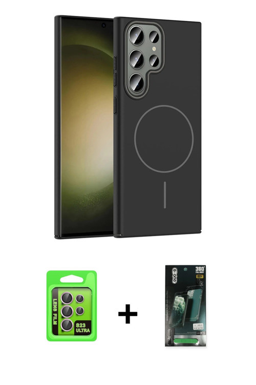 ieg™ Galaxy S23 Ultra Kılıf Siluet Doku Özel Seri - Şeffaf 360 Full Body Arka Koruyucu + Lila Raze M