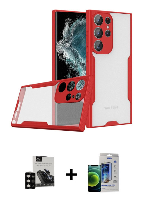 ieg™ Galaxy S23 Ultra Kılıf Atlas Asil Serisi - Siyah Durable Full Glue Curved Cam + Siyah PVD Metal