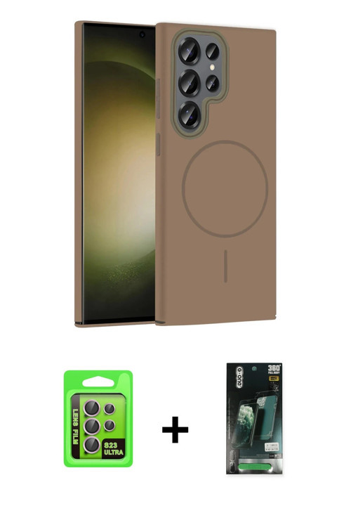 ieg™ Galaxy S23 Ultra Kılıf Siluet Doku Özel Seri - Şeffaf 360 Full Body Arka Koruyucu + Lila Raze M