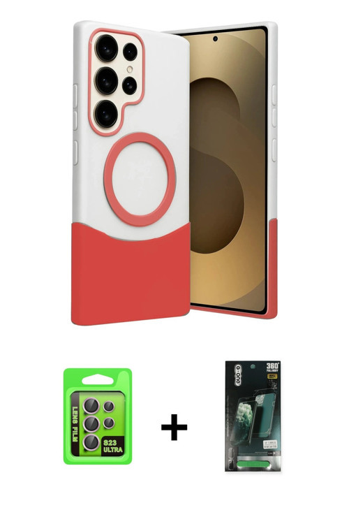 ieg™ Galaxy S23 Ultra Kılıf Kozmos Form Özel Seri - Şeffaf 360 Full Body Arka Koruyucu + Lila Raze M