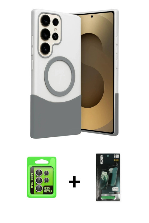ieg™ Galaxy S23 Ultra Kılıf Kozmos Form Özel Seri - Şeffaf 360 Full Body Arka Koruyucu + Lila Raze M