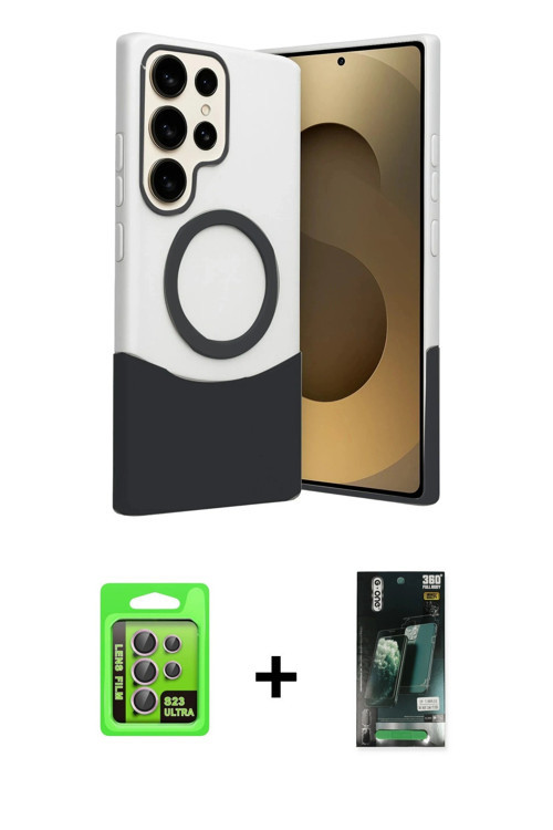 ieg™ Galaxy S23 Ultra Kılıf Kozmos Form Özel Seri - Şeffaf 360 Full Body Arka Koruyucu + Lila Raze M