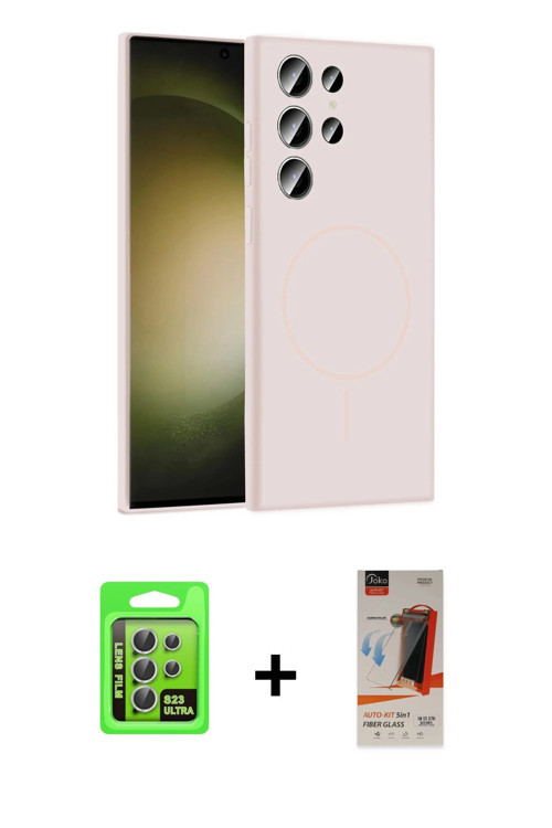 ieg™ Galaxy S23 Ultra Kılıf Yankı Form Serisi - Siyah AutoKit 5in1 Fiber Hayalet Cam Ekran Koruyucu