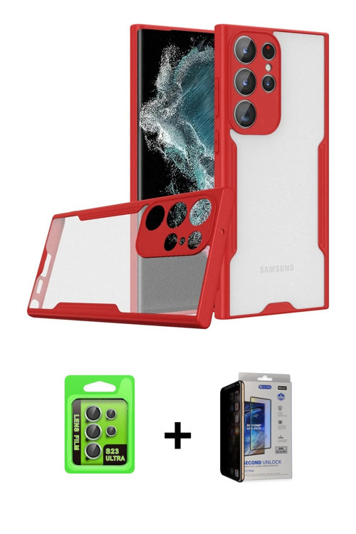 ieg™ Galaxy S23 Ultra Kılıf Atlas Asil Serisi - Siyah Durable Full Glue Curved Hayalet Cam + Yeşil R