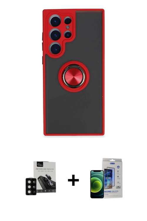 ieg™ Galaxy S23 Ultra Kılıf Yörünge Çizgi - Siyah Durable Full Glue Curved Cam + Siyah PVD Metal Kam