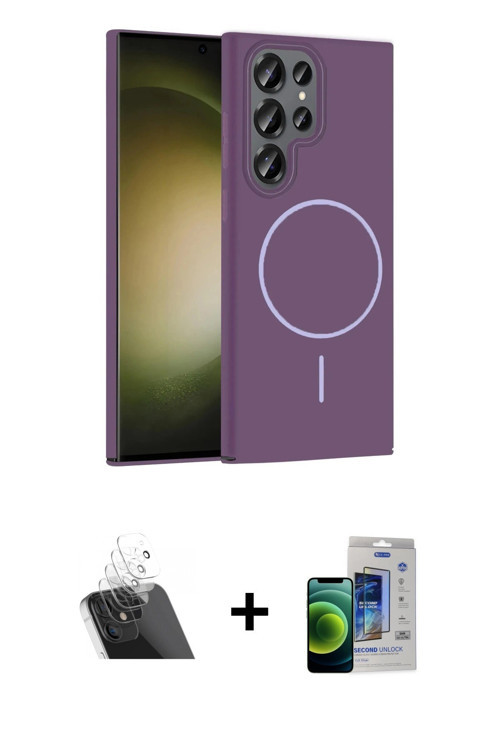 ieg™ Galaxy S23 Ultra Kılıf Siluet Doku Özel Seri - Siyah Durable Full Glue Curved Cam + Şeffaf Kame