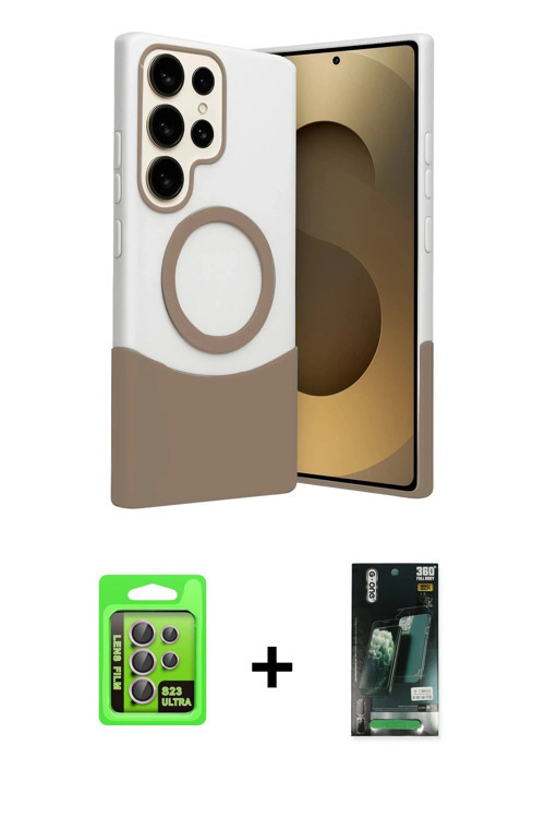 ieg™ Galaxy S23 Ultra Kılıf Kozmos Form Özel Seri - Şeffaf 360 Full Body Arka Koruyucu + Lila Raze M