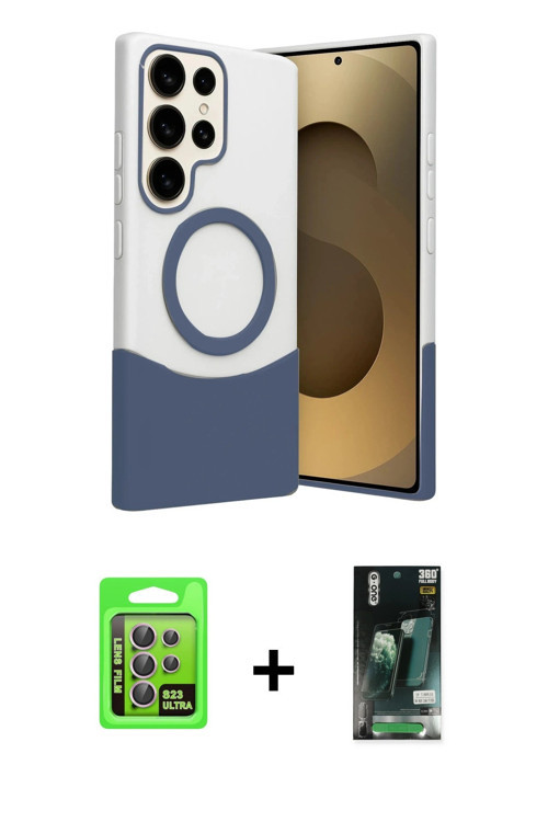 ieg™ Galaxy S23 Ultra Kılıf Kozmos Form Özel Seri - Şeffaf 360 Full Body Arka Koruyucu + Lila Raze M