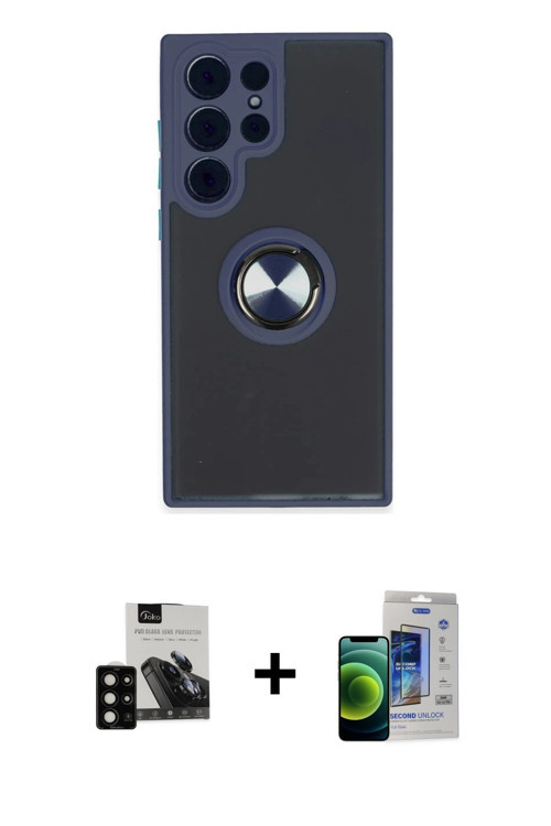 ieg™ Galaxy S23 Ultra Kılıf Yörünge Çizgi - Siyah Durable Full Glue Curved Cam + Siyah PVD Metal Kam