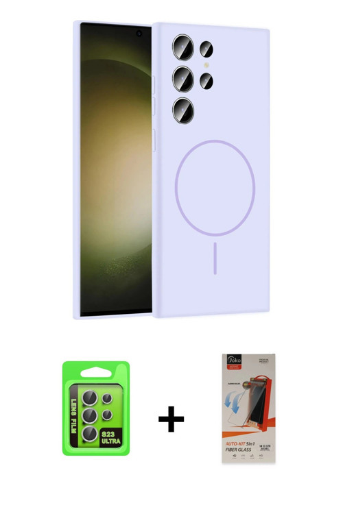 ieg™ Galaxy S23 Ultra Kılıf Yankı Form Serisi - Siyah AutoKit 5in1 Fiber Hayalet Cam Ekran Koruyucu