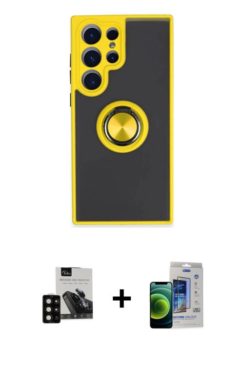 ieg™ Galaxy S23 Ultra Kılıf Yörünge Çizgi - Siyah Durable Full Glue Curved Cam + Siyah PVD Metal Kam