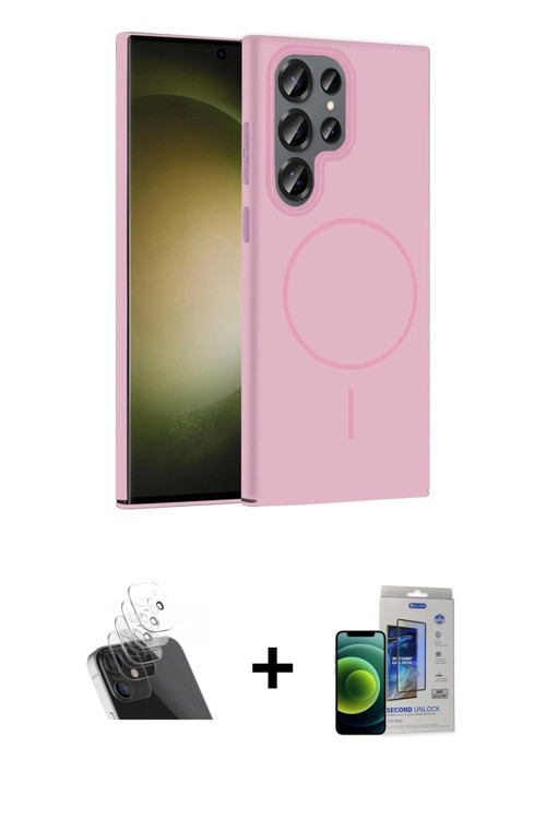 ieg™ Galaxy S23 Ultra Kılıf Siluet Doku Özel Seri - Siyah Durable Full Glue Curved Cam + Şeffaf Kame