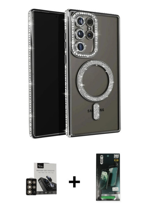 ieg™ Galaxy S23 Ultra Kılıf Zirve Doku Prime - Siyah 360 Mat Full Body Arka Koruyucu + Gold PVD Meta