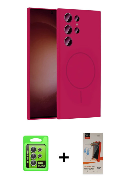 ieg™ Galaxy S23 Ultra Kılıf Yankı Form Serisi - Siyah AutoKit 5in1 Fiber Hayalet Cam Ekran Koruyucu
