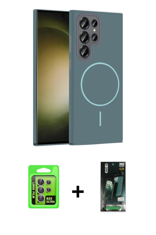 ieg™ Galaxy S23 Ultra Kılıf Siluet Doku Özel Seri - Şeffaf 360 Full Body Arka Koruyucu + Lila Raze M