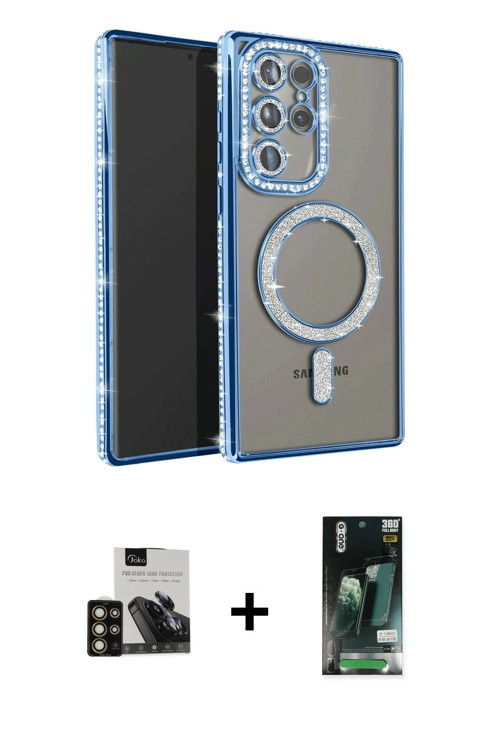 ieg™ Galaxy S23 Ultra Kılıf Zirve Doku Prime - Siyah 360 Mat Full Body Arka Koruyucu + Gold PVD Meta