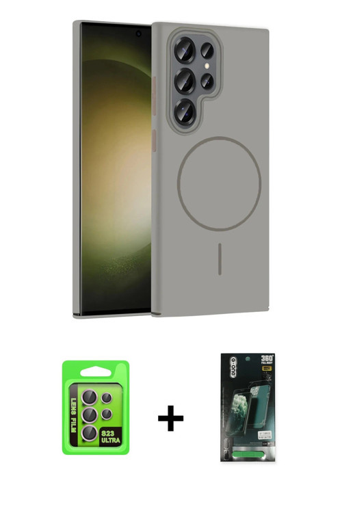 ieg™ Galaxy S23 Ultra Kılıf Siluet Doku Özel Seri - Şeffaf 360 Full Body Arka Koruyucu + Lila Raze M